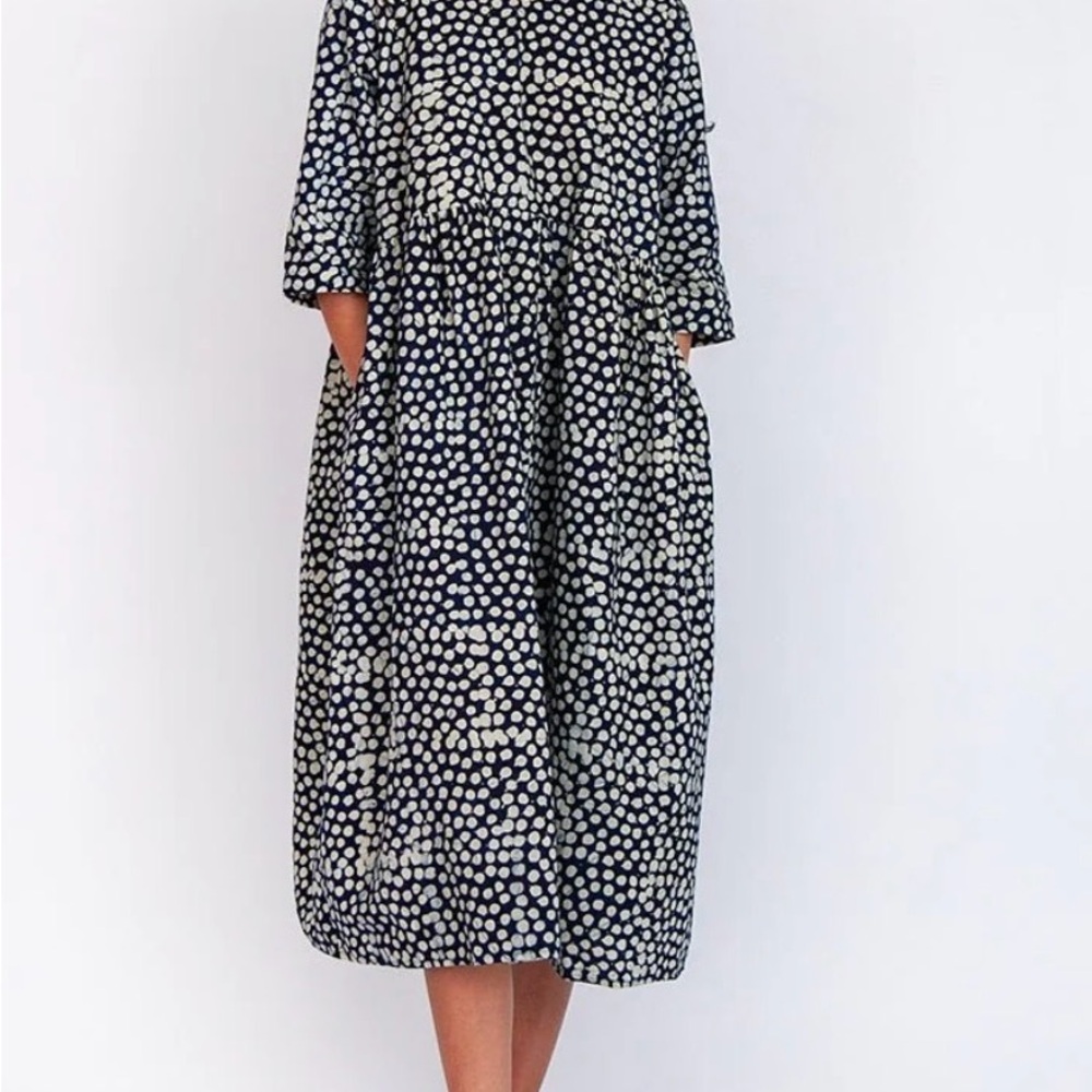 Matta Navy and White Polka Dot Midi Dress